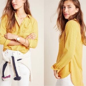 Anthropologie Isadora Yellow Embroidered Button Front Sz XL